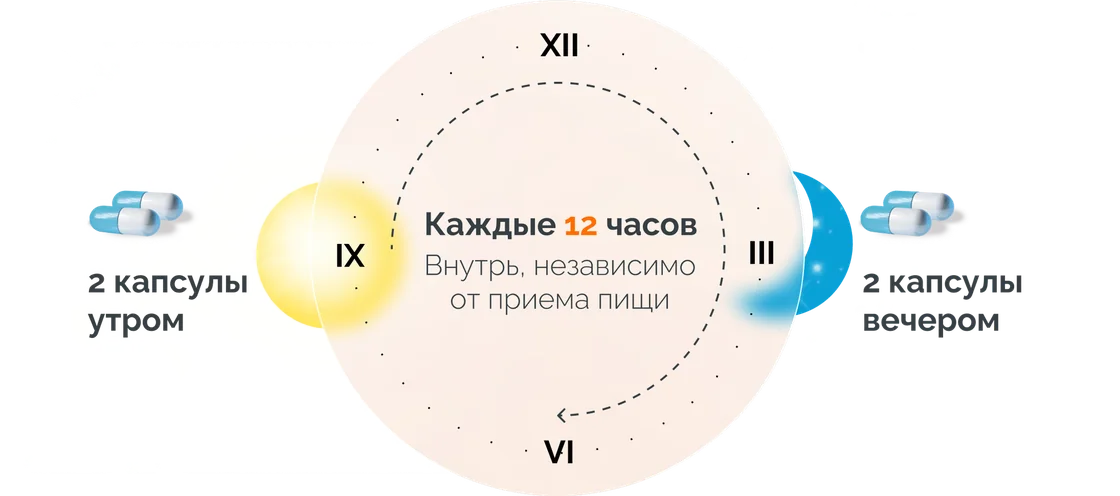 Схема приема Эсперавир: по 2 капсулы утром и вечером каждые 12 часов